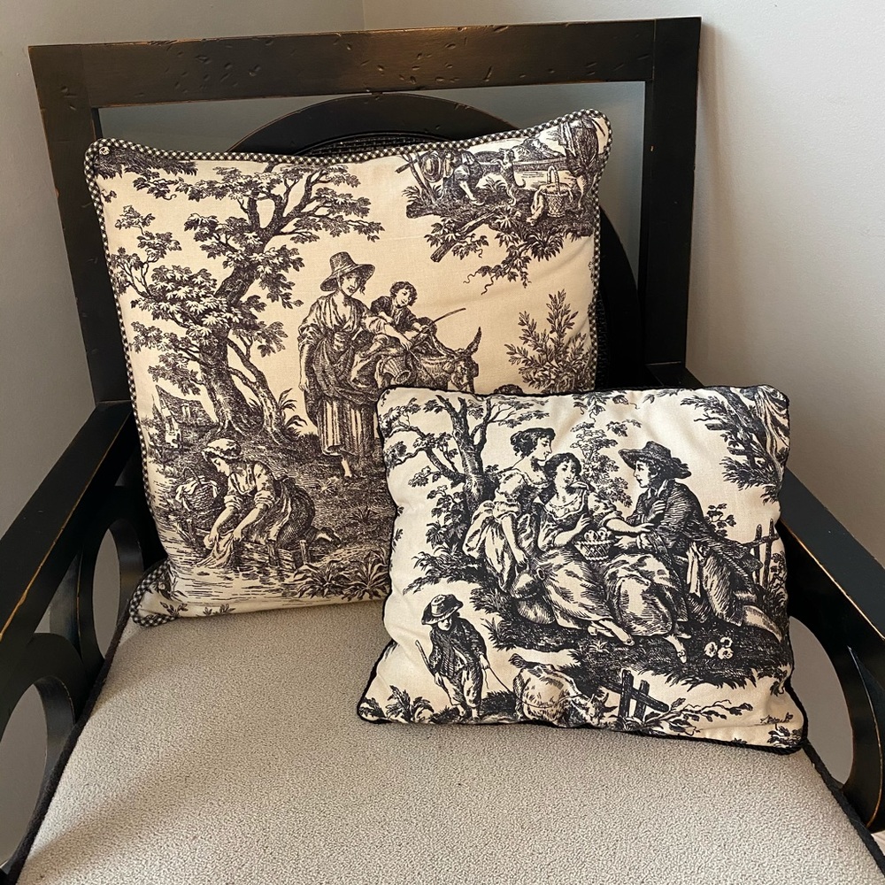 Set of 2 Toile black and white decorative pillows